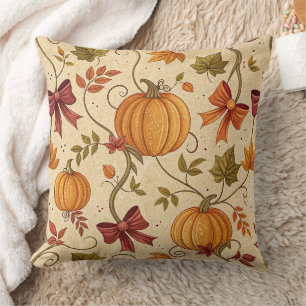 Cozy Pumpkin Botanical Autumn Seamless Pattern (2) Throw Pillow