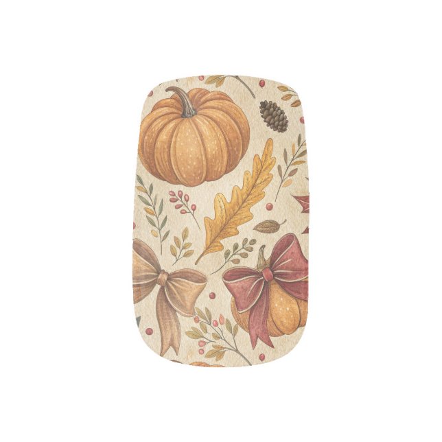 Cozy Pumpkin Botanical Autumn Seamless Pattern (4) Minx Nail Art (Right Thumb)