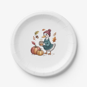 Cozy Pumpkin Coffee Goose Fall Art Paper Plates