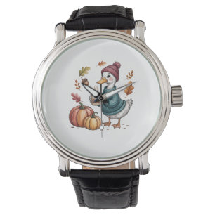 Cozy Pumpkin Coffee Goose Fall Art Watch