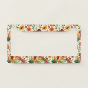 Cozy Pumpkin Floral Autumn Seamless Pattern License Plate Frame