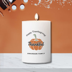 Cozy Pumpkin Happy Thanksgiving Pillar Candle