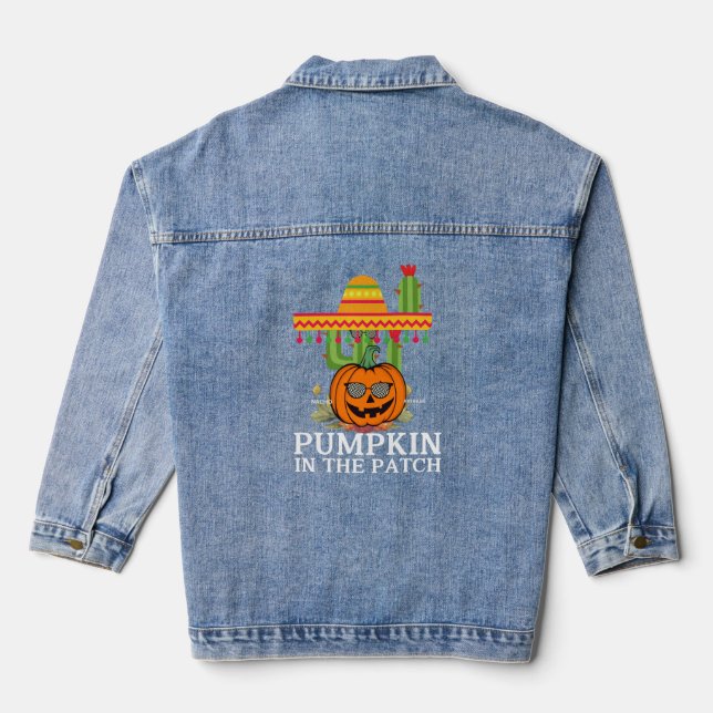 Cozy Pumpkin Patch Graphic T-shirt Denim Jacket (Back)