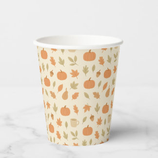 Cozy Pumpkin Spice Autumn Seamless Pattern Paper Cups