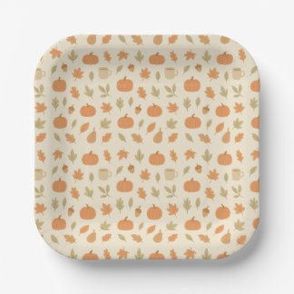 Cozy Pumpkin Spice Autumn Seamless Pattern Paper Plates