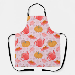Cozy Pumpkin Tea Party Seamless Pattern Apron
