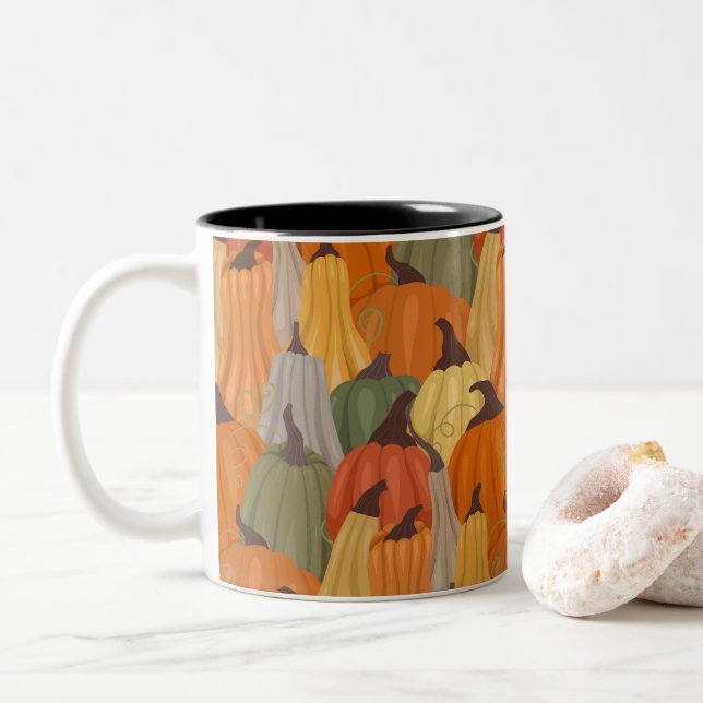 Cozy pumpkins Two-Tone coffee mug (With Donut)