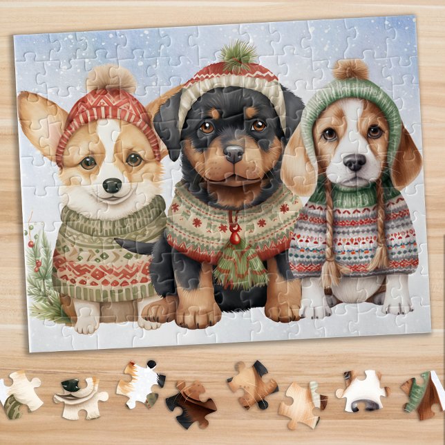 Cozy Puppy Dog Festive Cute Puppies Christmas Jigsaw Puzzle (Creator Uploaded)