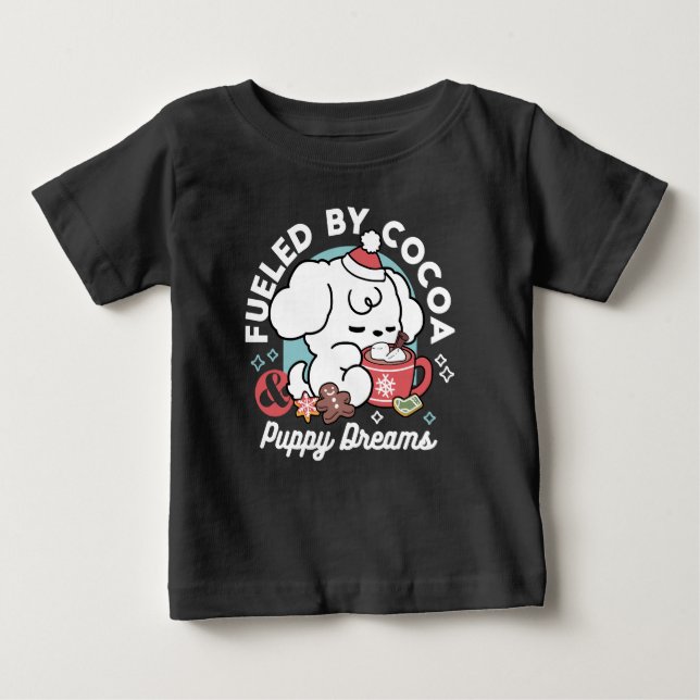 Cozy Puppy Dreams – Hot Chocolate and Christmas Baby T-Shirt (Front)
