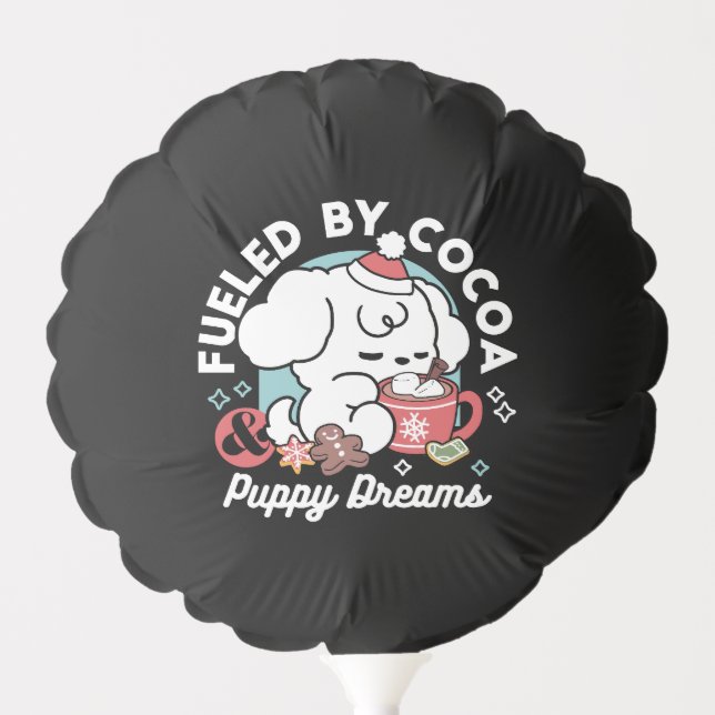 Cozy Puppy Dreams – Hot Chocolate and Christmas Balloon (Front)