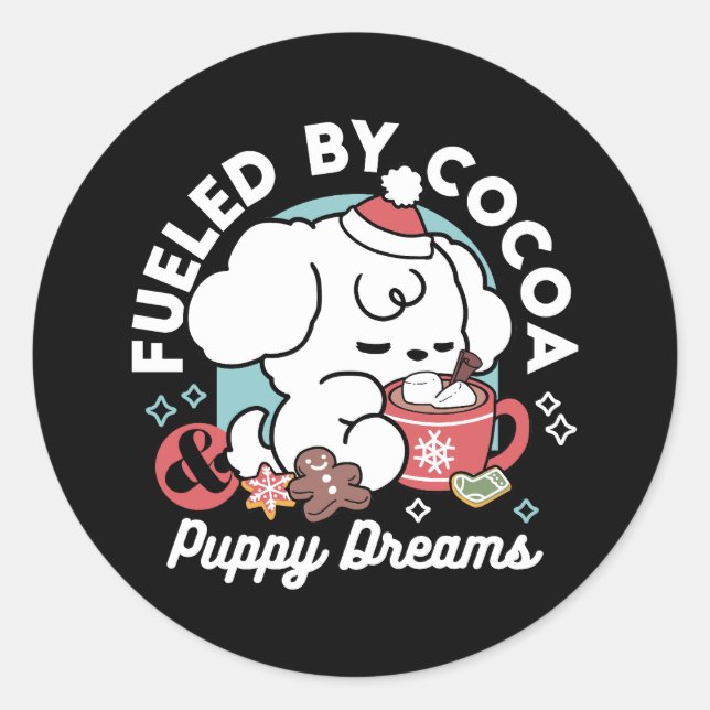 Cozy Puppy Dreams – Hot Chocolate and Christmas Classic Round Sticker (Front)