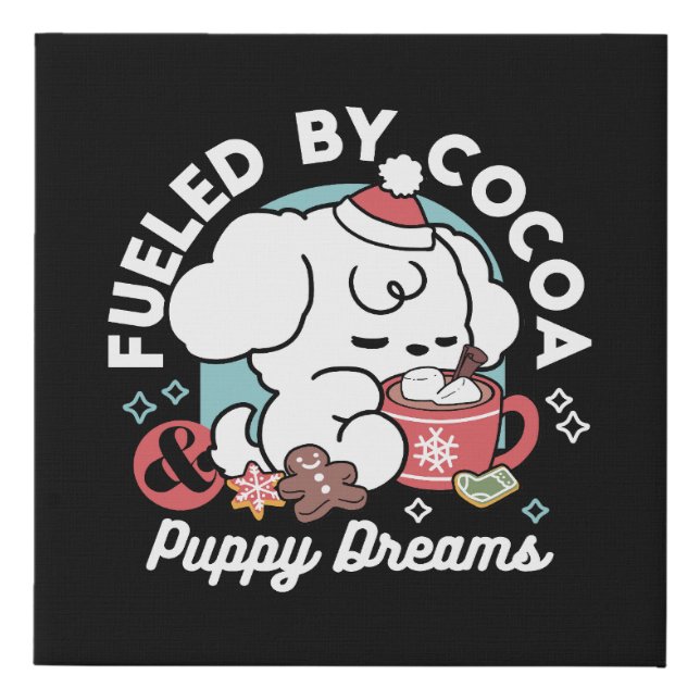 Cozy Puppy Dreams – Hot Chocolate and Christmas Faux Canvas Print (Front)