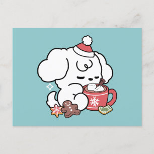 Cozy Puppy Dreams – Hot Chocolate and Christmas Holiday Postcard