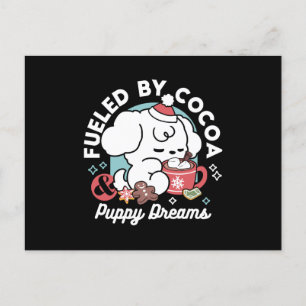 Cozy Puppy Dreams – Hot Chocolate and Christmas Holiday Postcard
