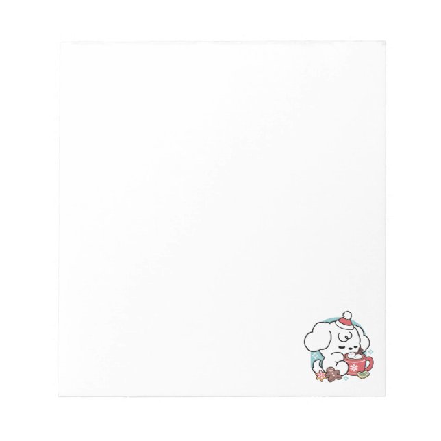 Cozy Puppy Dreams – Hot Chocolate and Christmas Notepad (Front)