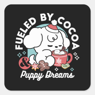Cozy Puppy Dreams – Hot Chocolate and Christmas Square Sticker