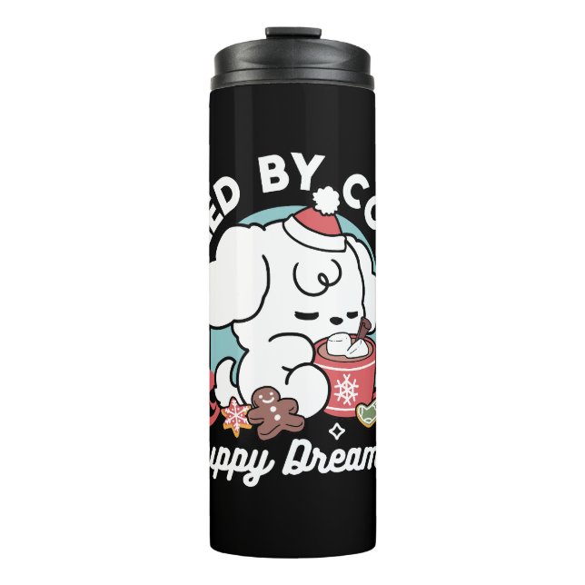 Cozy Puppy Dreams – Hot Chocolate and Christmas Thermal Tumbler (Front)