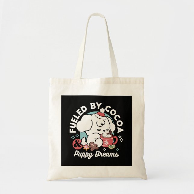 Cozy Puppy Dreams – Hot Chocolate and Christmas Tote Bag (Front)
