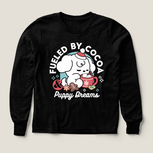 Cozy Puppy Dreams – Hot Chocolate and Christmas Tri-Blend Shirts (Design Front)