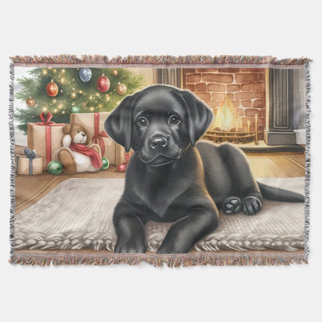 Cozy Puppy Labrador Retriever Dog Lover Christmas Throw Blanket (Front)