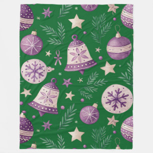 Cozy Purple Christmas Bells Fleece Blanket