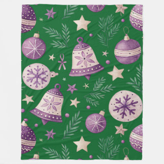 Cozy Purple Christmas Bells Fleece Blanket