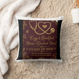 Cozy & Qualified Nurse Graduation Sherpa Fleece Bl Throw Pillow