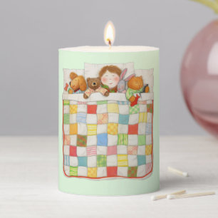 COZY QUILT 3x4 Pillar Candle - Green