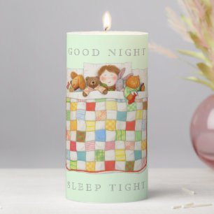 COZY QUILT 3x6 Pillar Candle - Green