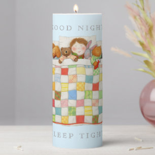 COZY QUILT 3x8 Pillar Candle - Blue