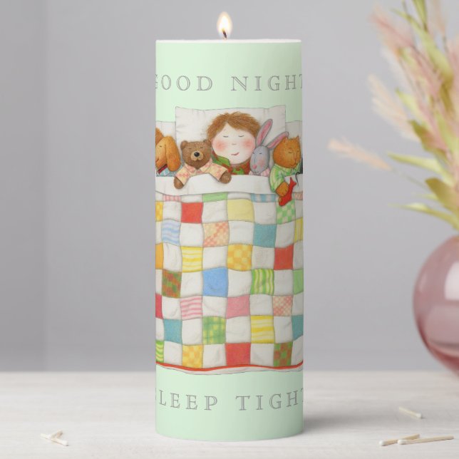 COZY QUILT 3x8 Pillar Candle - Green (In Situ)