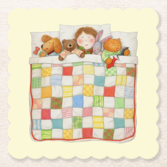 COZY QUILT Scalloped Square Paper Coaster - Yellow (Front)
