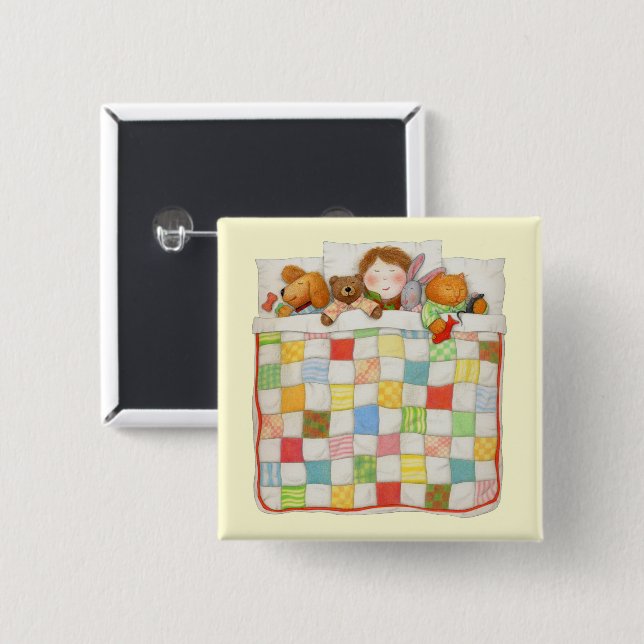 COZY QUILT Square Button Pin - Yellow (Front & Back)