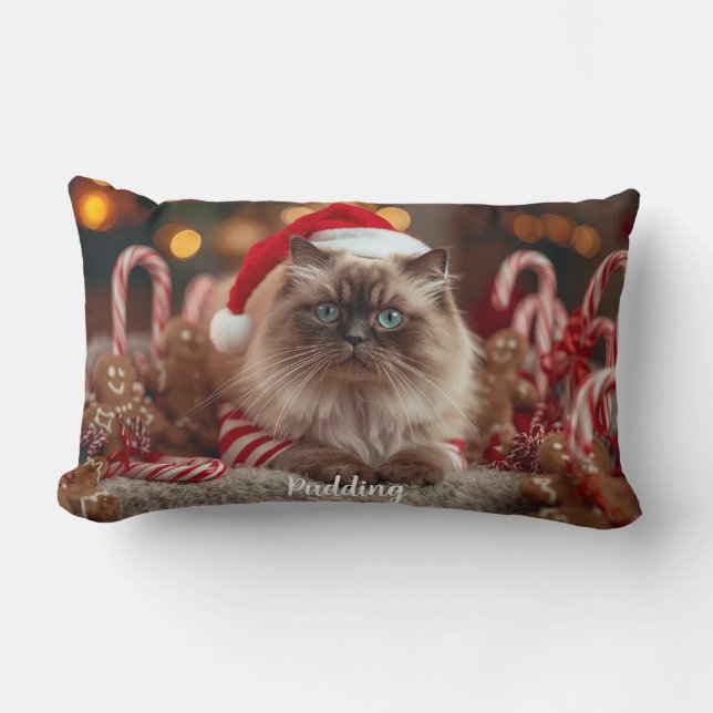 Cozy Ragdoll Cat Christmas Personalized Lumbar Pillow (Front)