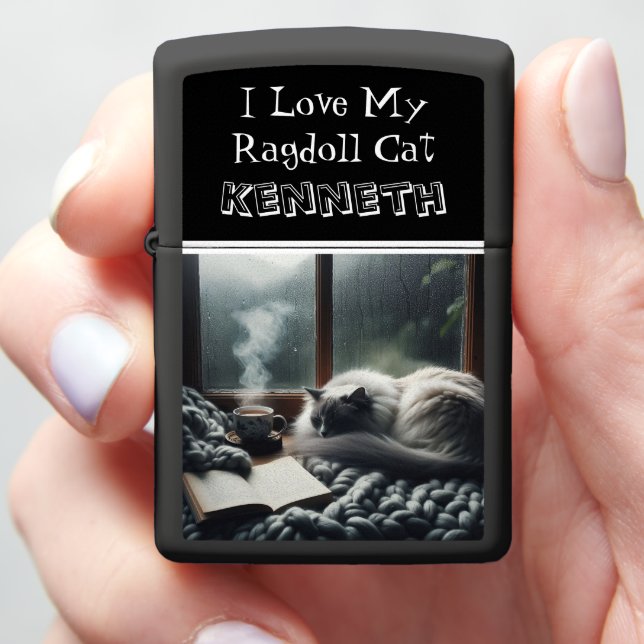 Cozy Ragdoll Cat Resting by the Window Zippo Lighter (In Hand)