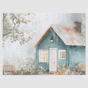 Cozy Rainy Cottage Wildflower Garden Scene Tissue Paper
