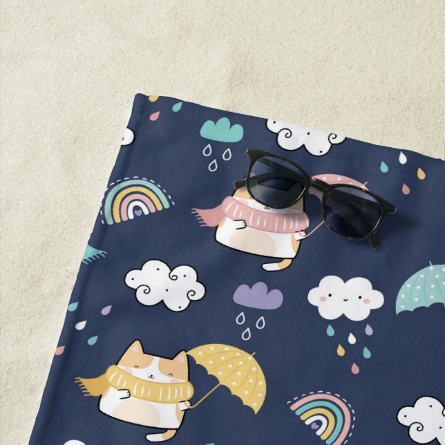 Cozy Rainy Day Pattern Beach Towel (In Situ)