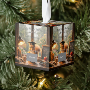 Cozy Rainy Day Squirrel Teacher Appreciation Cube Ornament