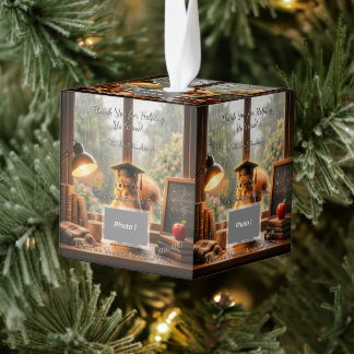 Cozy Rainy Day Squirrel Teacher Appreciation Cube Ornament