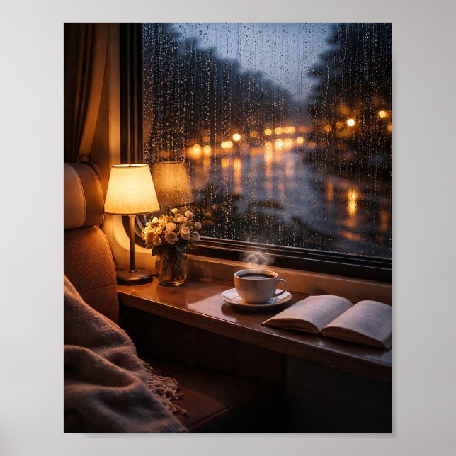 Cozy Rainy Train Window Poster (Front)