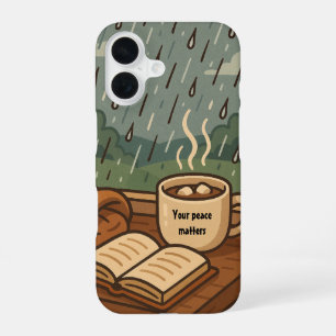 Cozy Rainy Window 'Your Peace Matters' iPhone 16 Case