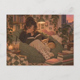 Cozy Reading Books & Boba Postcard