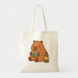 Cozy Reading Capybara Lantern Cottagecore Tote Bag