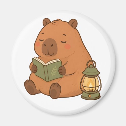 Cozy Reading Capybara Lantern Kawaii Fridge Magnet