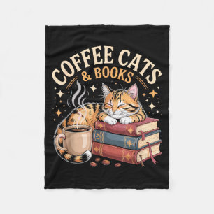 Cozy Reading Cat Coffee And Books Lover Artwork Fleece Blanket
