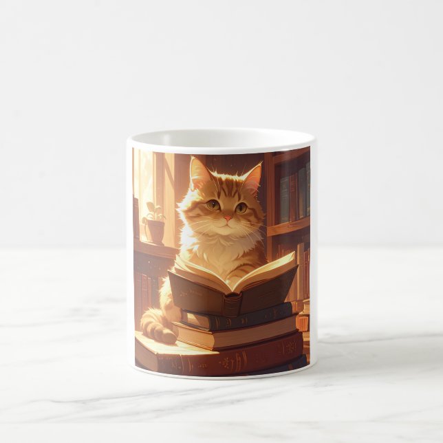 Cozy Reading Cat Coffee Mug (Center)