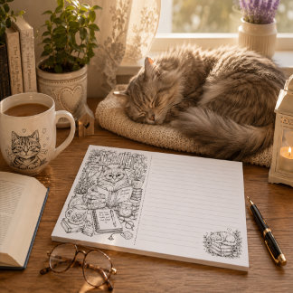 Cozy Reading Cat Coloring Writing Paper Pad