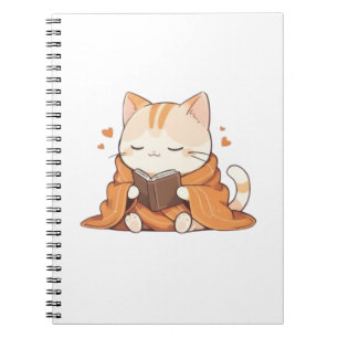 Cozy Reading Cat Kawaii Bookworm Kitten Design Notebook