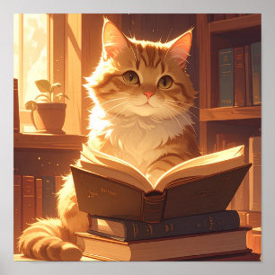 Cozy Reading Cat Poster