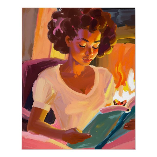 Cozy Reading Days: Afro Girl in a Peaceful Setting Poster (Front)